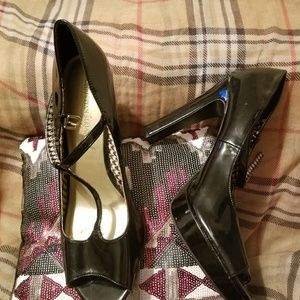 Black open toe pumps